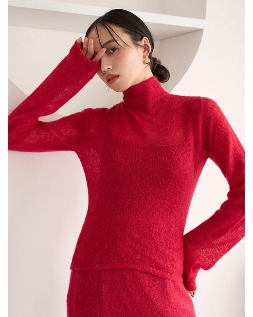 SNIDEL Black Back-Open Mohair Knit Pullover