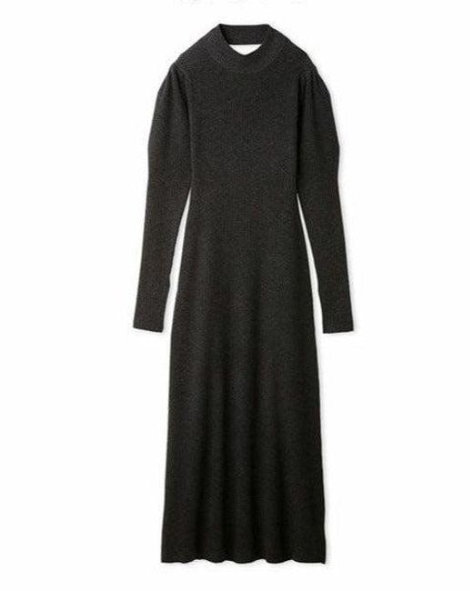 SNIDEL White Elegant Long Sleeve With Back Cut-Out Ribbed Maxi Dress