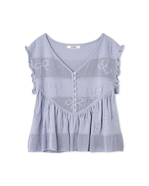 SNIDEL Blue Ribbon Jacquard Knit Pullover