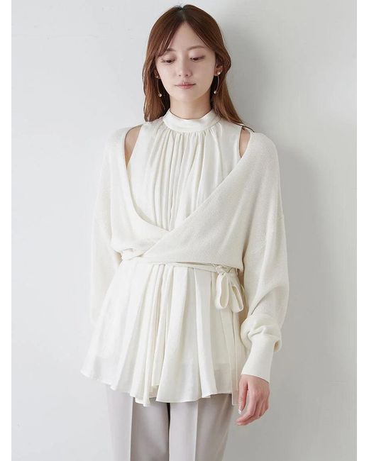 SNIDEL White 2-In-1 Wrap Layered Knit And Pleated Blouse