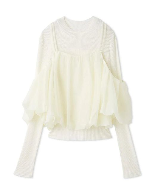 SNIDEL Black Off-Shoulder Layered Knit Pullover