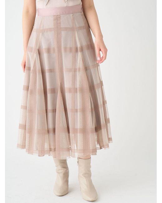 SNIDEL Gray Flocked Check Tulle Skirt