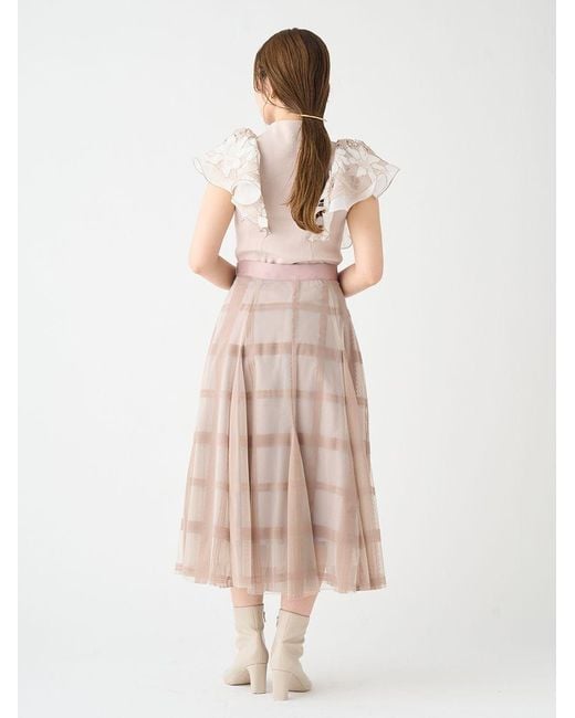 SNIDEL Gray Flocked Check Tulle Skirt
