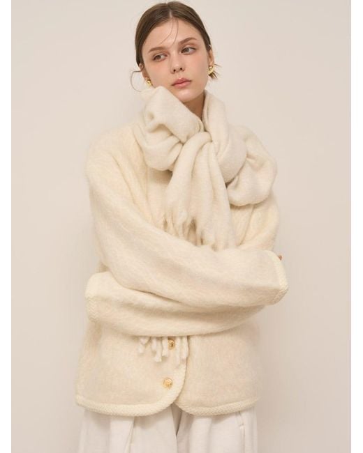 SNIDEL Gray Fur-Like Midi Knit Jacket
