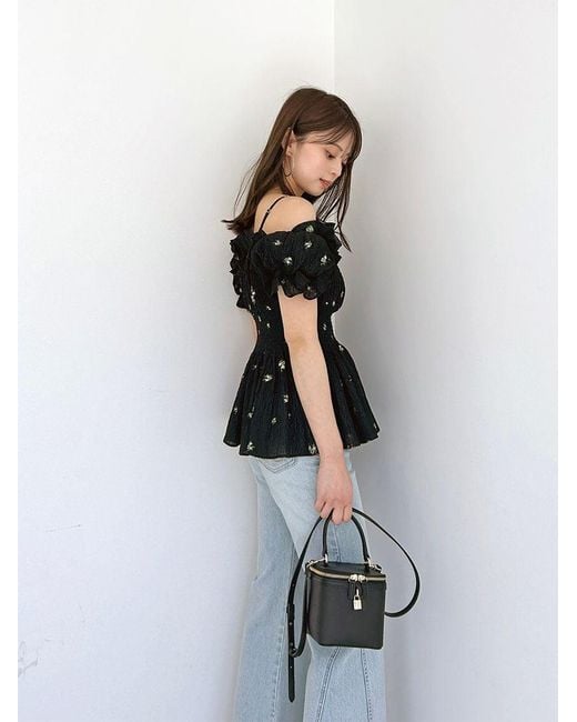 SNIDEL Black Chiffon Off-Shoulder Frill Blouse