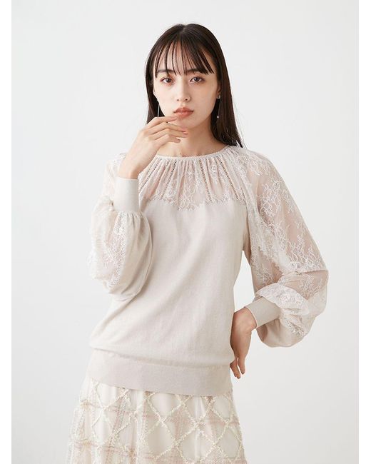 SNIDEL Black Lace Docking Knit Top