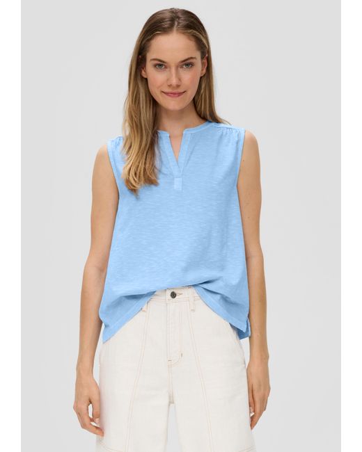 S.oliver Blue Ärmelloses Shirt mit Tunika-Ausschnitt und Flammgarnstruktur