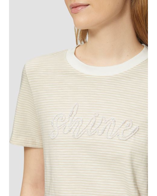 S.oliver Natural Streifenshirt mit Schmuckperlen