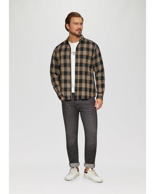 S.oliver Regular Fit: Strukturiertes Karohemd mit Brusttasche in Gray für Herren