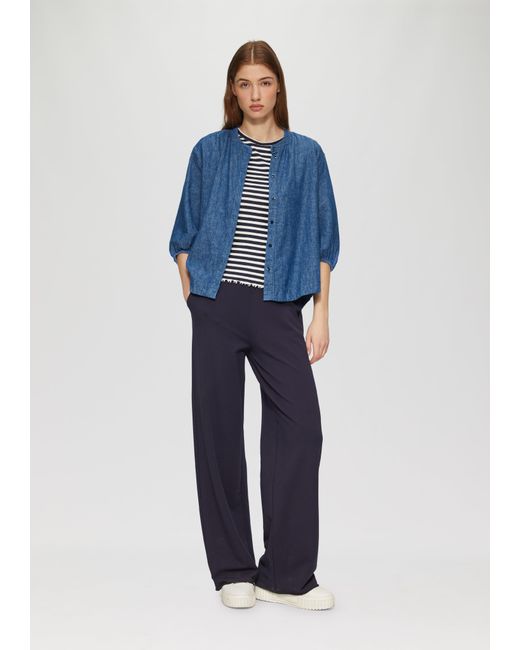S.oliver Blue Relaxed-Fit-Bluse aus Leinenmix mit Raff-Details