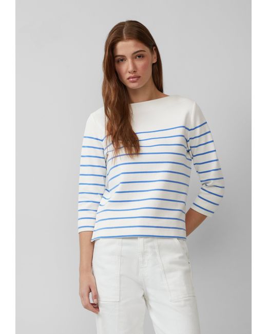S.oliver White Geringeltes Sweatshirt mit U-Boot-Ausschnitt