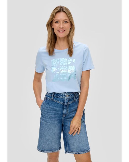 S.oliver Blue Baumwoll-T-Shirt mit frontseitigem Folien-Print