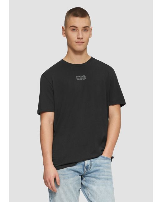 QS Basic Rundhals T-Shirt mit Frontprint in Black für Herren