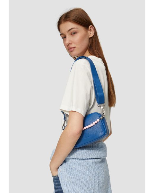 S.oliver Blue Handliche Camera-Bag mit abnehmbarem Perlen-Henkel und Reißverschlussfach