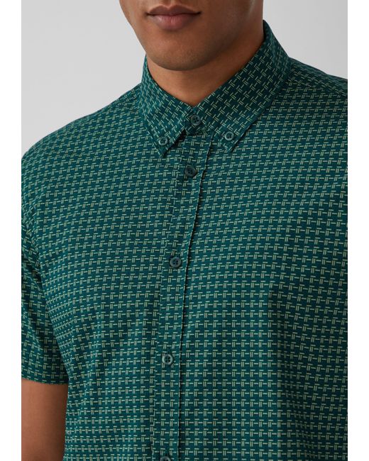 S.oliver Regular Fit: Gemustertes Kurzarmhemd aus Baumwolle mit Button-Down-Kragen in Green für Herren