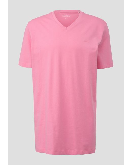 S.oliver T-Shirt mit V-Ausschnitt und Logo-Detail in Pink für Herren