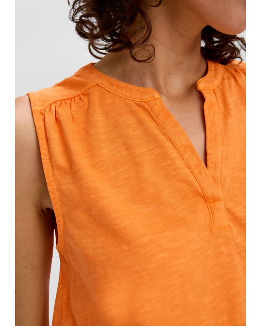 S.oliver Orange Ärmelloses Shirt mit Tunika-Ausschnitt und Flammgarnstruktur