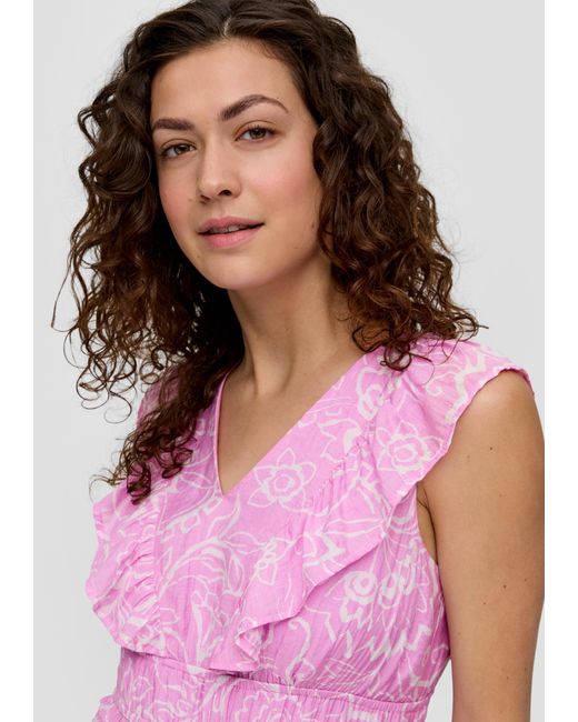 S.oliver Pink Gemustertes Kleid aus Viskosemix mit Rüschendetails