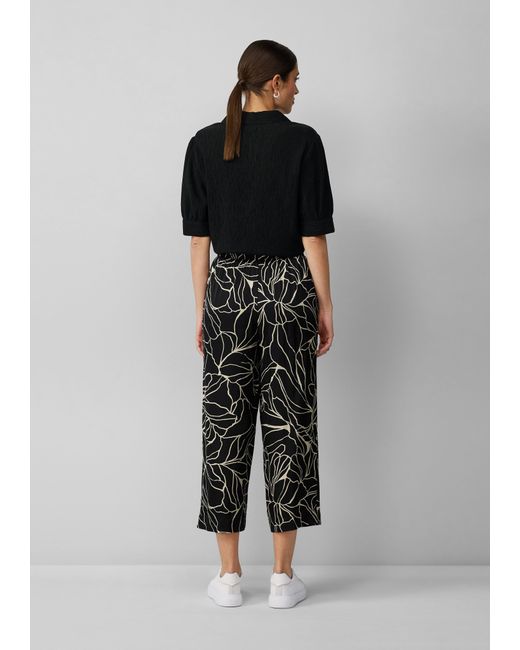 S.oliver Black Satinierte Wide-Leg-Hose mit Elastikbund und All-over-Print