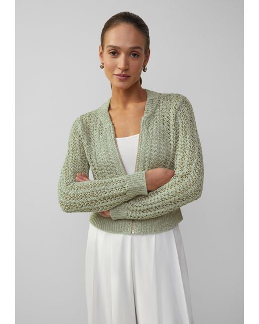 S.oliver Green Blouson aus Ajourstrick mit Pailletten