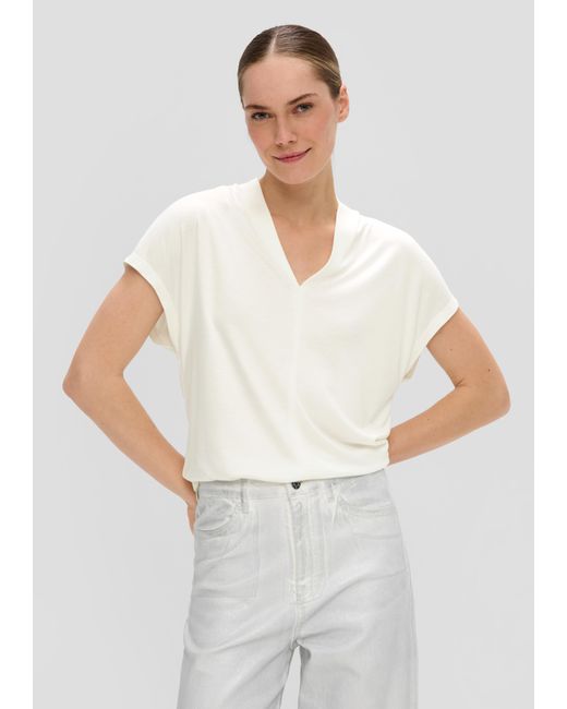 S.oliver White Viskose-Shirt mit V-Ausschnitt