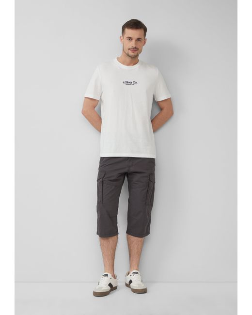 S.oliver File: Gemusterte Cargo-Bermuda aus Baumwollmix im Relaxed Fit in White für Herren