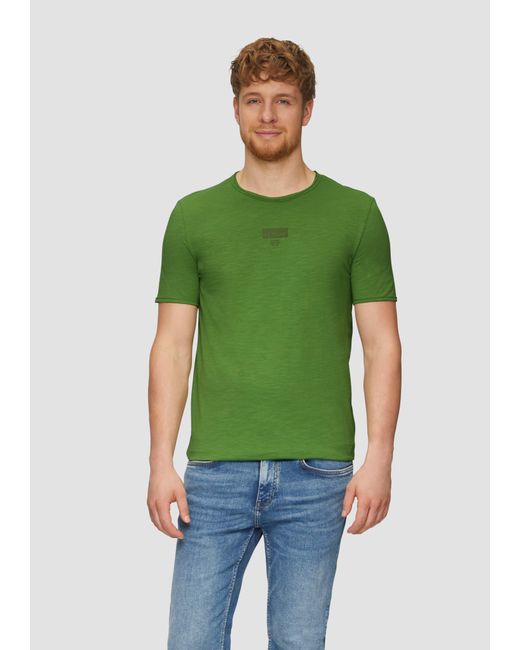 S.oliver Logo-Shirt mit Rollkante und Flammgarnstruktur in Green für Herren