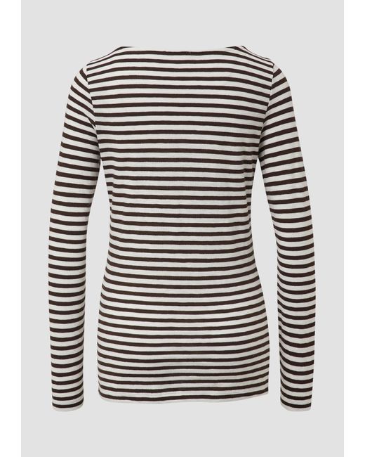S.oliver Gray Longsleeve in Streifen-Optik mit U-Bootausschnitt