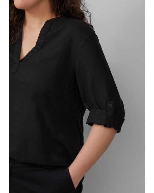 S.oliver Black Leinenmix-Bluse mit Turn-up