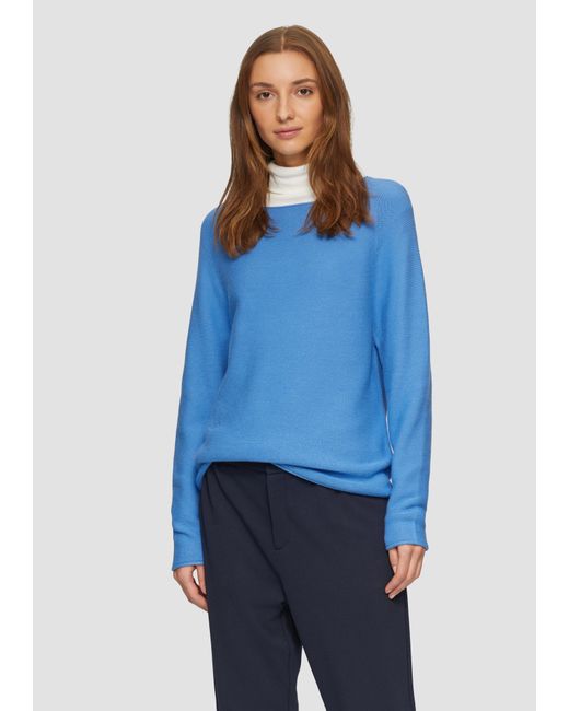 S.oliver Blue Strickpullover mit U-Boot-Ausschnitt und Rollsaum