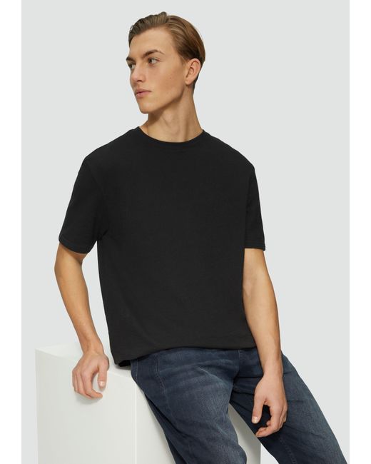 QS Rundhals T-Shirt in Strukturjersey in Black für Herren