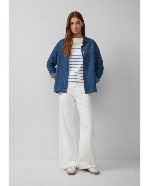 S.oliver White Geringeltes Sweatshirt mit U-Boot-Ausschnitt
