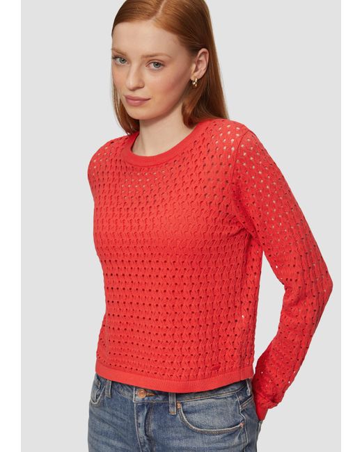 QS Red Leichter Baumwollpullover mit Ajourmuster