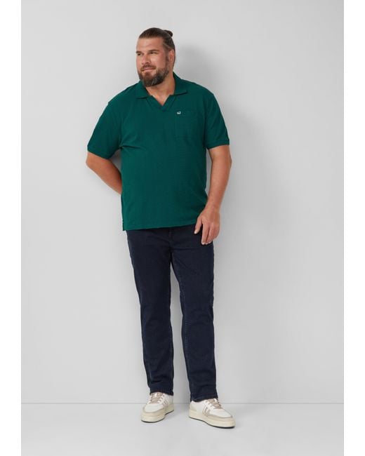 S.oliver Poloshirt mit Struktur-Streifen und offenem Kragen in Green für Herren