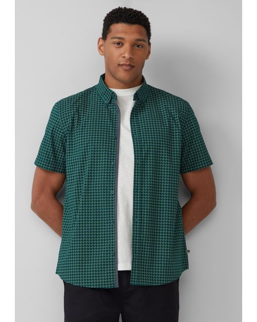 S.oliver Regular Fit: Gemustertes Kurzarmhemd aus Baumwolle mit Button-Down-Kragen in Green für Herren