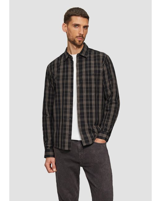 S.oliver Regular Fit: Kariertes Hemd mit Label-Patch in Gray für Herren