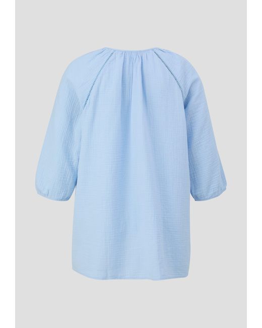 S.oliver Blue Baumwoll-Bluse mit Raffung und Rundhals-Ausschnitt