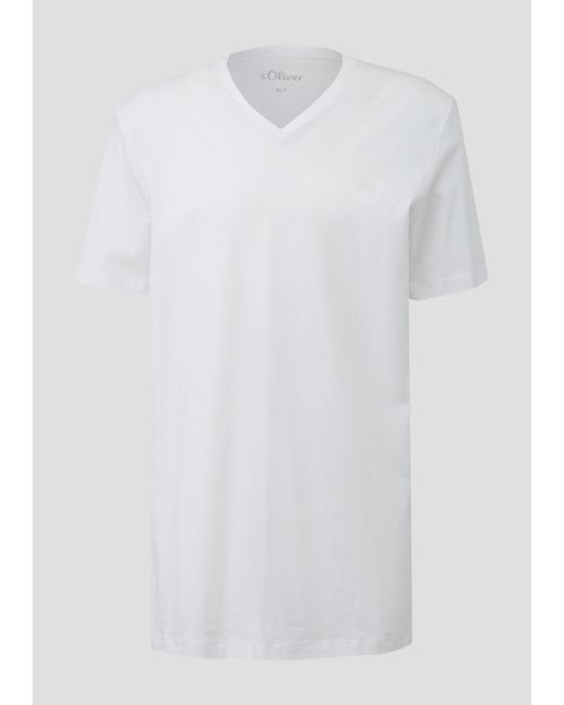 S.oliver T-Shirt mit V-Ausschnitt und Logo-Detail in White für Herren