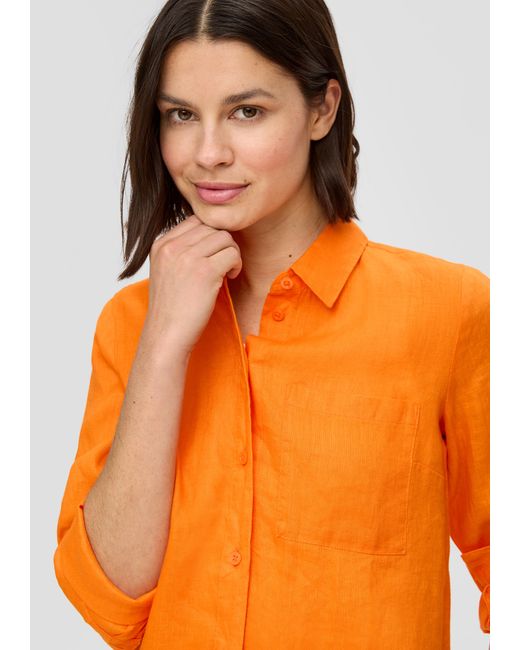S.oliver Orange Lange Hemdbluse aus Leinen