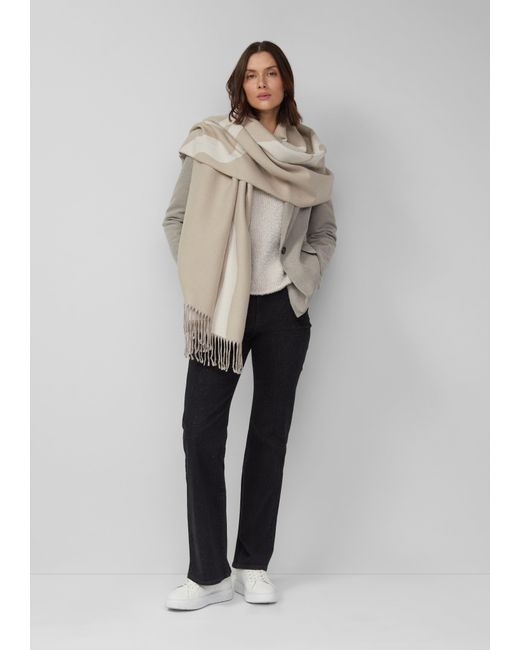 S.oliver Natural Gemusterter Strickschal mit Fransen
