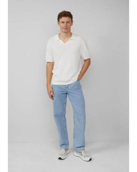 QS Strickpolo mit offenem Kragen und Struktur in White für Herren