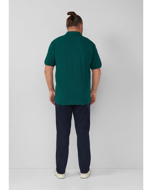 S.oliver Poloshirt mit Struktur-Streifen und offenem Kragen in Green für Herren