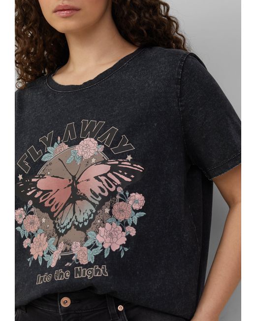 QS Black Baumwollshirt mit Frontprint in gewaschener Optik