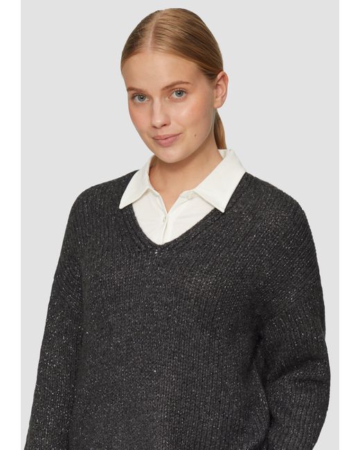 S.oliver Gray Oversized Strickpullover mit Glitzergarn und Pailletten