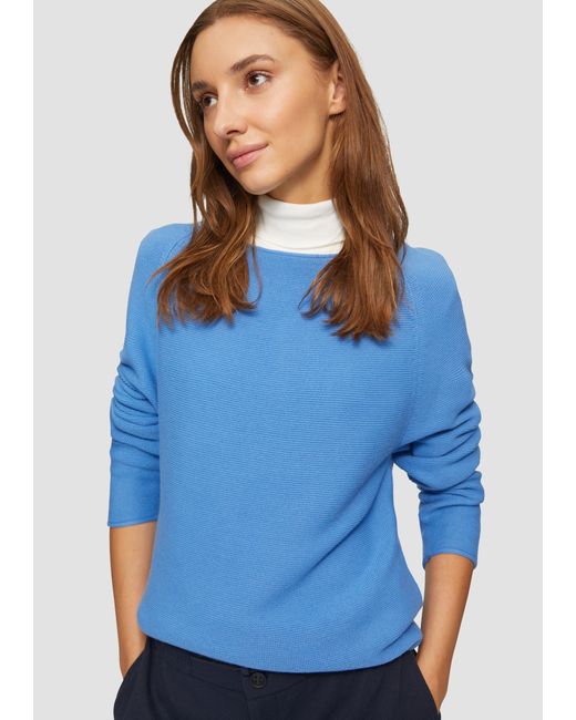 S.oliver Blue Strickpullover mit U-Boot-Ausschnitt und Rollsaum