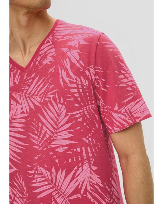 S.oliver Gemustertes T-Shirt mit Flammgarn-Struktur in Pink für Herren