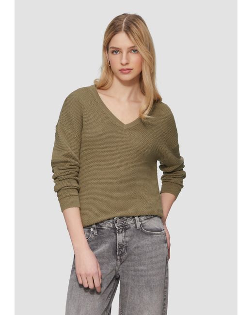 QS Natural Pullover mit Strukturmuster und V-Ausschnitt