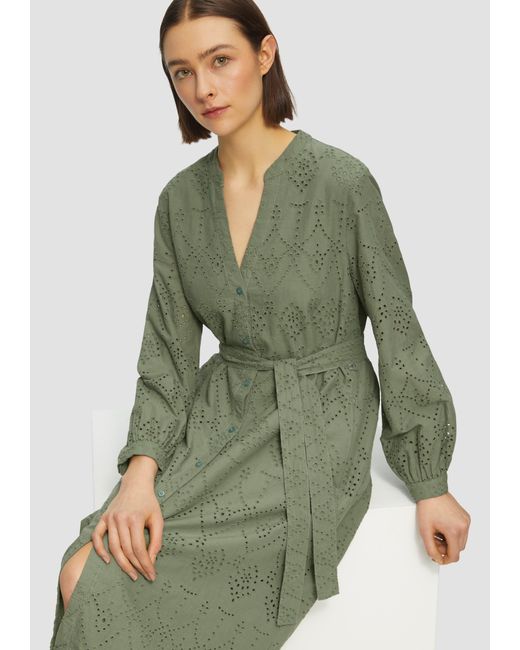 S.oliver Green Kleid in A-Shape mit Lochstickerei und Eingrifftaschen