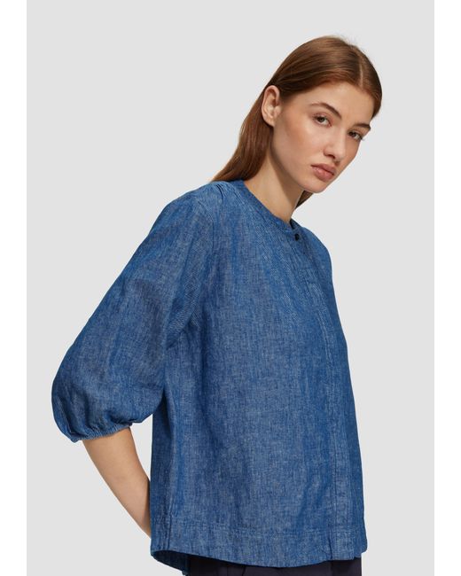 S.oliver Blue Relaxed-Fit-Bluse aus Leinenmix mit Raff-Details