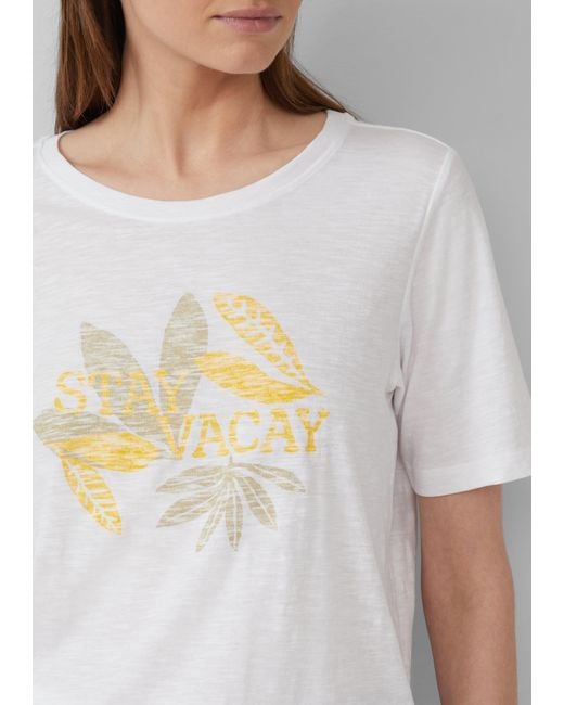 S.oliver White Print-T-Shirt mit Flammgarnstruktur im Relaxed Fit